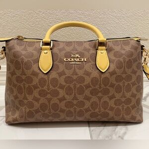 Coach Brown Signature Satchel with Yellow Trim
